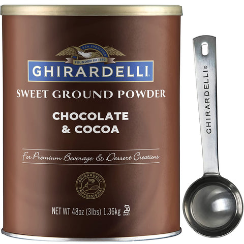 Ghirardelli - Sweet Ground Chocolate & Cocoa Gourmet Powder 3 lbs with Ghirardelli Stamped Barista Spoon