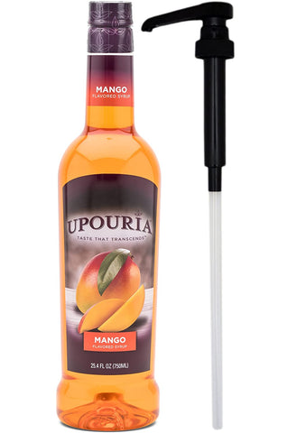 Upouria Mango Flavored Syrup, Great for Cocktails, Sodas and Lemonades, 100% Vegan, Gluten-Free, Kosher, 750 mL Bottle - Syrup Pump Included