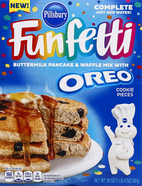 Funfetti Pancake Variety, 1 of each Buttermilk 28 oz and Oreo 20 oz (Pack of 2) with By The Cup Spreader