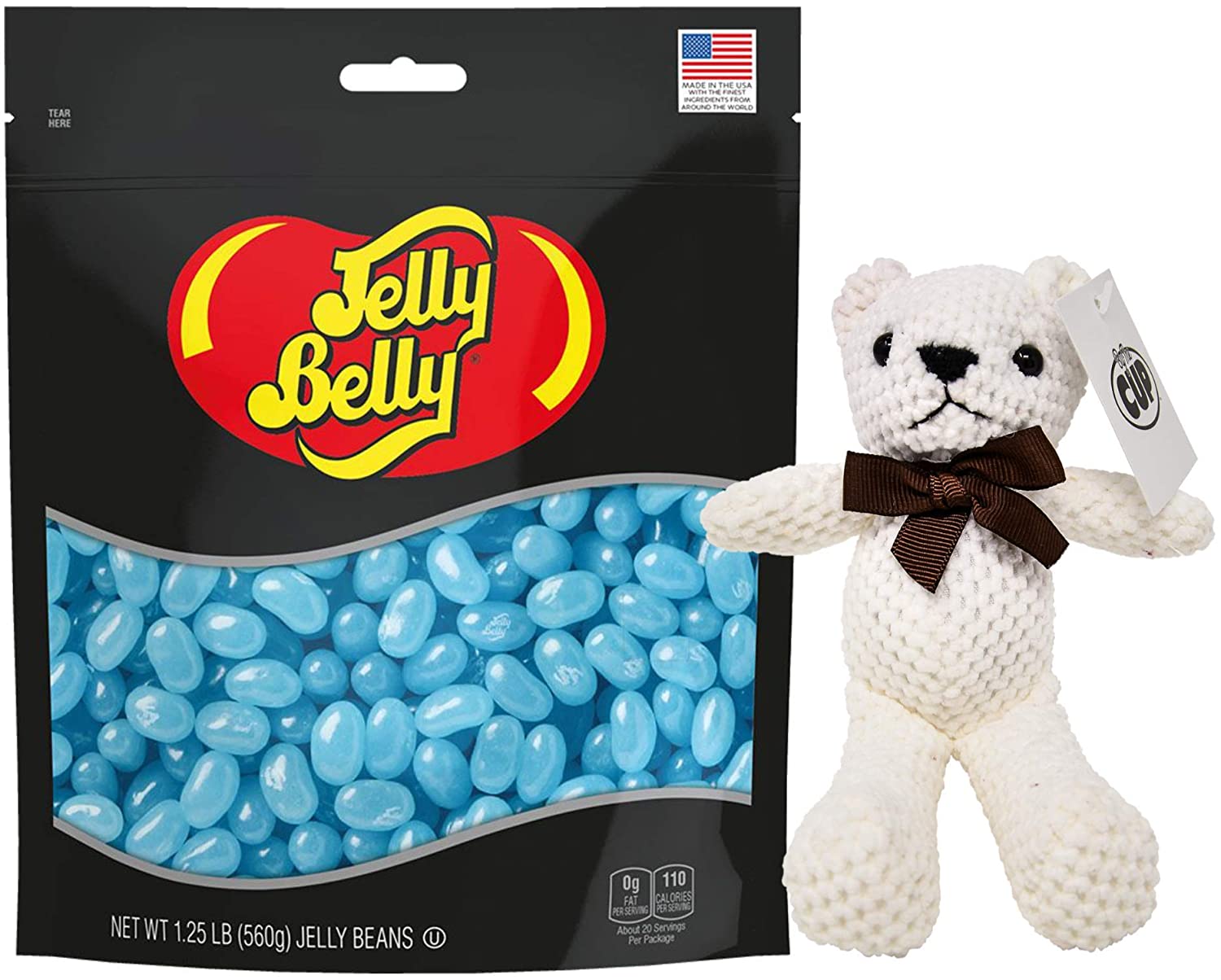 Jelly Belly Berry Blue Jelly Beans 1.25 lb Resealable Bag with By The Cup Teddy Bear