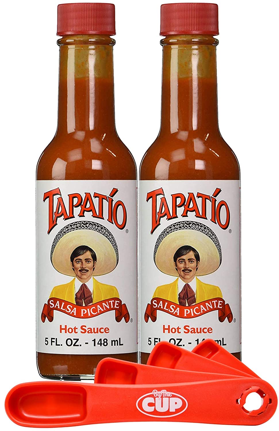 Tapatio Salsa Picante Hot Sauce 5 Ounce Bottle (Pack of 2) with By The Cup Measuring Spoons