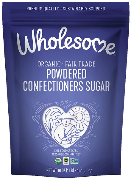 Wholesome Organic Powdered Confectioners Sugar 1 Pound (Pack of 2) with By The Cup Swivel Measuring Spoons
