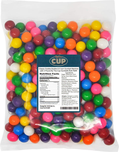 Classic Dubble Bubble 8.5 Inch Gumball Machine with 3 Pound By The Cup Gumballs Bulk Refill
