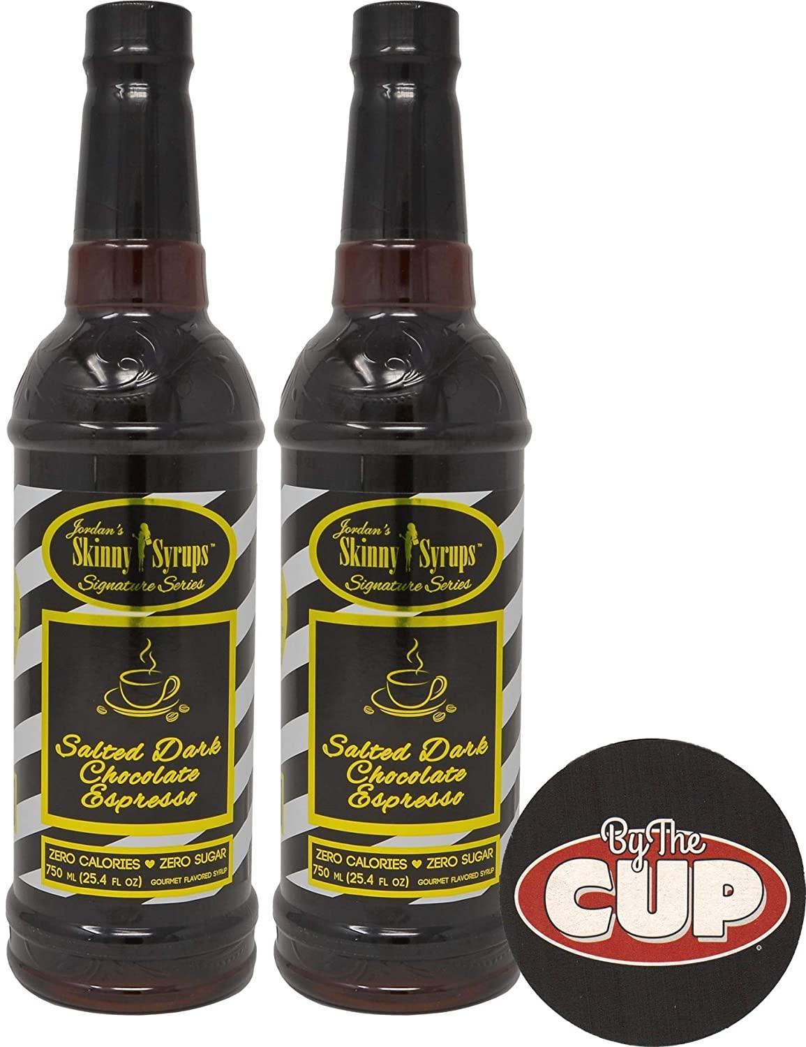 Jordan's Skinny Syrups Sugar Free Signature Series Salted Dark Chocolate Espresso 750 ml (Pack of 2) with By The Cup Coaster
