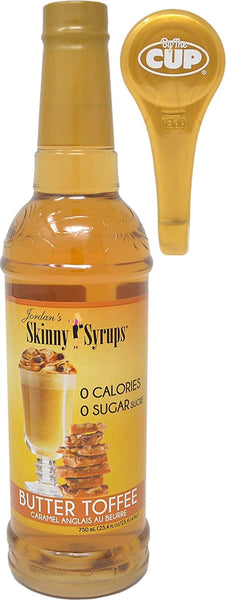 Jordan's Skinny Syrups Sugar Free Butter Toffee Coffee Syrup 750 mL Bottle with By The Cup Syrup Pump