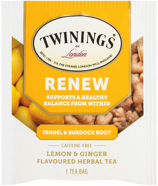 Twinings Herbal Tea Bags Variety - 2 Flavors, 18 Count Box of Each Renew and Soothe with Fennel, Turmeric and Burdock Root and By The Cup Honey Sticks