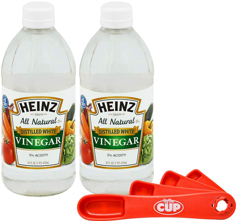 KraftHeinz All Natural Distilled White Vinegar 5% Acidity 16 Ounce Glass Bottle (Pack of 2) with By The Cup Swivel Spoons