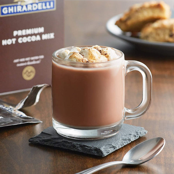 Ghirardelli Chocolate Hot Cocoa Variety, Double Chocolate 0.85 oz Packets & Premium Hot Cocoa Mix .95 oz Packets, 10 of each (Pack of 20) with By The Cup Cocoa Scoop