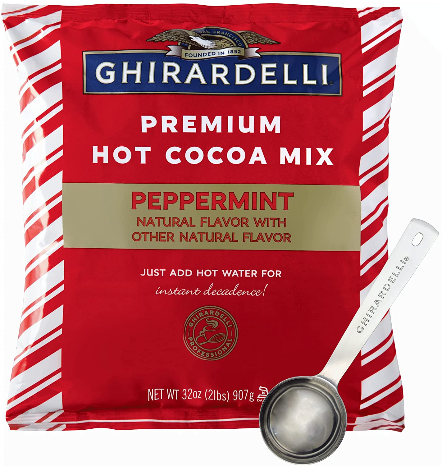Ghirardelli 2 Pound Peppermint Hot Cocoa Pouch By The Cup Pack with Limited Edition Spoon