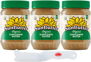 SunButter Organic Sunflower Butter 16 Ounce (Pack of 3) with By The Cup Spreader
