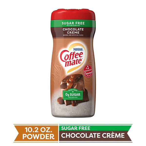 Coffee mate Chocolate Creme Sugar Free Powdered Creamer, 10.2 oz Canister (Pack of 3) with By The Cup Travel Cup