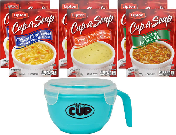By The Cup Soup Bowl Compatible with Lipton Cup-a-Soup Instant Soup Pouches, Chicken Noodle with White Meat, Spring Vegetable, and Cream of Chicken, 2 - 4 Count Boxes of each (Pack of 6)