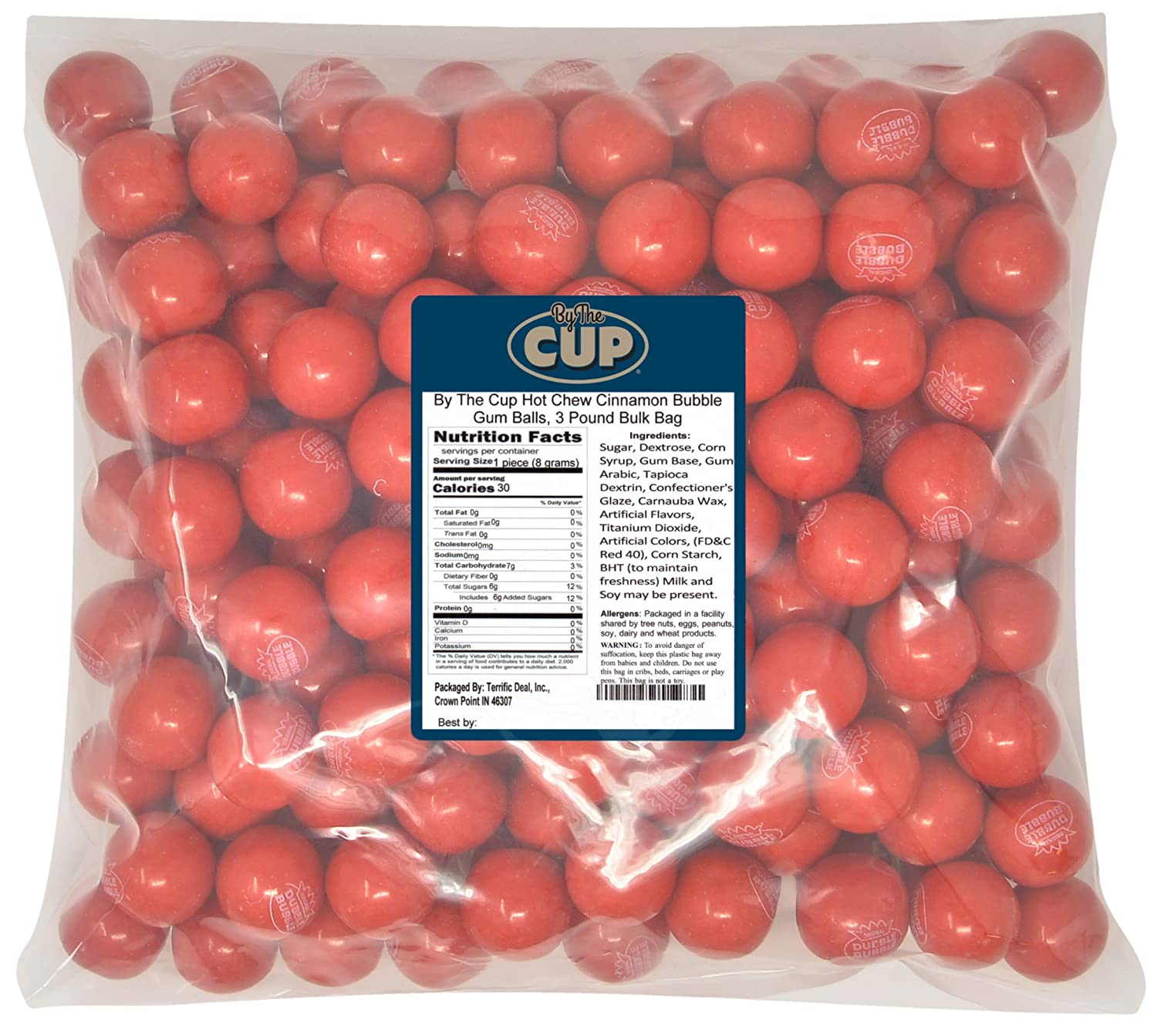 By The Cup Hot Chew Cinnamon Bubble Gum Balls, 3 Pound Bulk Bag