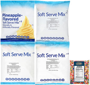 Dole Lactose-Free Soft Serve Mix 4 Flavor Variety Pack, 1 of Each Pineapple, Raspberry, Lime, and Lemon with By The Cup Rainbow Sprinkles
