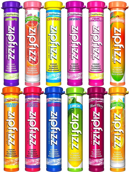 Zipfizz Energy Drink Mix Variety, 12 Caffeinated Flavors with By The Cup Sports Bottle