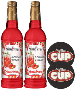 Jordan's Skinny Syrups Sugar Free Strawberry 750 mL Bottle (Pack of 2) with By The Cup Coasters