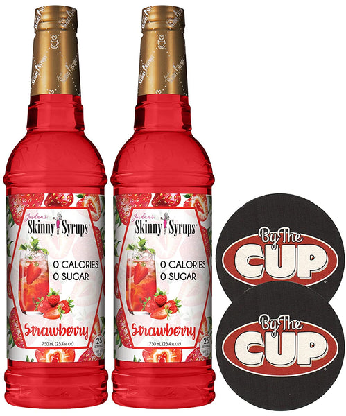 Jordan's Skinny Syrups Sugar Free Strawberry 750 mL Bottle (Pack of 2) with By The Cup Coasters