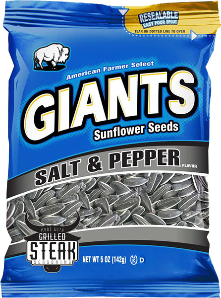 Giants Sunflower Seeds 5 Flavor Variety, 1 each Flavor (Pack of 5) with By the Cup Chip Clip