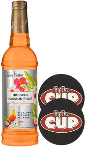 Jordan's Skinny Syrups Sugar Free Hibiscus Passion Fruit Flavor Infusion 750 ml Bottle with 2 By The Cup Coasters