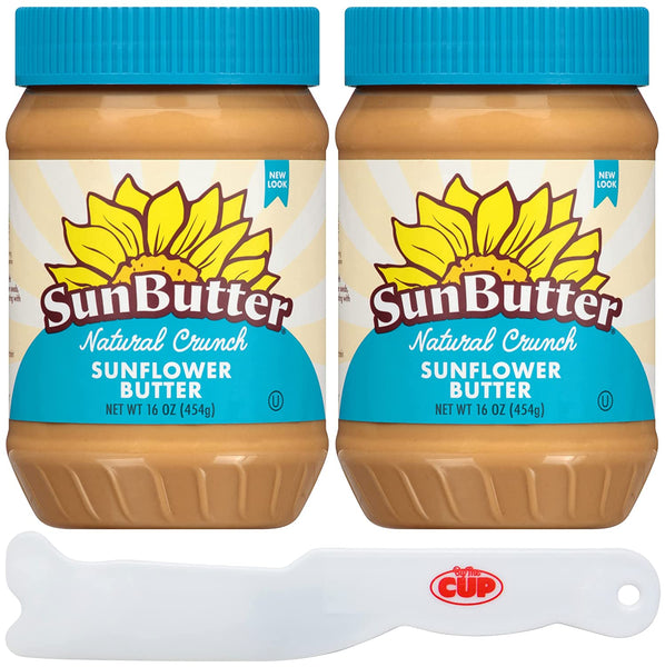 SunButter Natural Crunch Sunflower Butter 16 Ounce (Pack of 2) with By The Cup Spreader