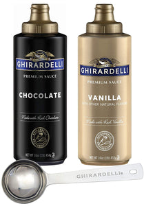 Ghirardelli Chocolate Sauce and Vanilla Sauce, 16 Ounce Squeeze Bottles (Set of 2) - with Limited Edition Measuring Spoon