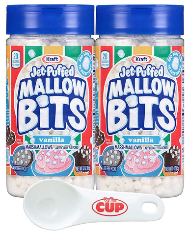 Kraft Jet-Puffed Mallow Bits Vanilla Flavor Marshmallows, 3 Ounce (Pack of 2) with By The Cup Portion Control Scoop
