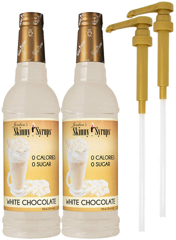 Jordan's Skinny Syrups Sugar Free White Chocolate 750 ml Bottles (Pack of 2) with 2 By The Cup Syrup Pumps