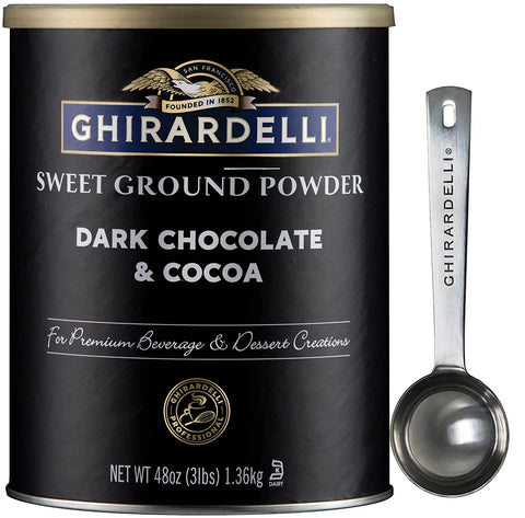 Ghirardelli Sweet Ground Dark Chocolate & Cocoa Powder, 3 Pound Can (Pack of 1) with By The Cup Cocoa Scoop