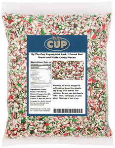 By The Cup Peppermint Bark Candy 1 Pound Red Green and White Candy Pieces