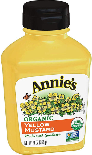 Annie's Organic Condiment Variety Pack, Yellow Mustard and Mustard Horseradish 9 oz Bottles (Pack of 2) with By The Cup Spreader