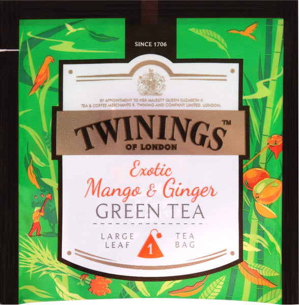 Twinings Discovery Collection Mango and Ginger Green Tea 20 Large Leaf Pyramid Tea Bags with By The Cup Honey Sticks