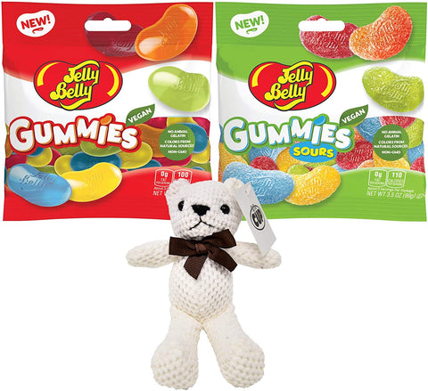 Jelly Belly Gummies Variety, Assorted Gummies and Assorted Sour Gummies, 3.5 Oz Bags (Pack of 2) with By The Cup Teddy