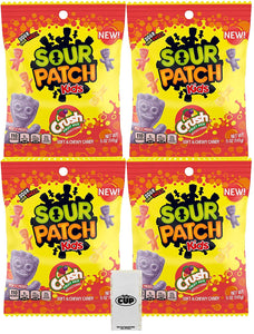 Sour Patch Kids Assorted Crush Soda Fruit Mix 5 oz Bags (Pack of 4) with By The Cup Sugar-Free Mints