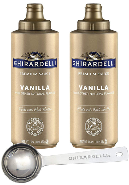 Ghirardelli - Vanilla Sauce, 16 Ounce Squeeze Bottle (Pack 2) - with Limited Edition Measuring Spoon