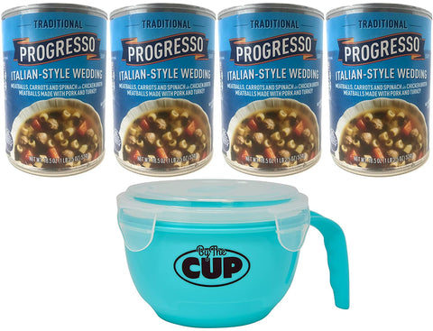 Progresso Italian-Style Wedding Soup, 18.5 oz Can (Pack of 4) with By The Cup Soup Bowl
