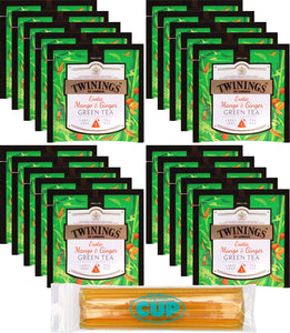 Twinings Discovery Collection Mango and Ginger Green Tea 20 Large Leaf Pyramid Tea Bags with By The Cup Honey Sticks