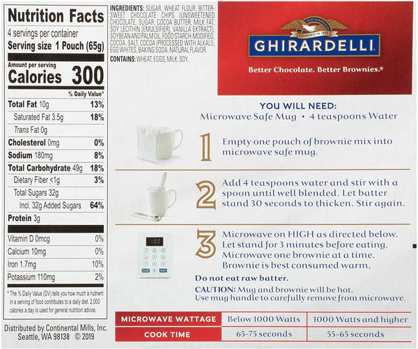 Ghirardelli Premium Microwave Brownie Mug Mix Bundle, Double Chocolate, and Salted Caramel, 2 boxes of each Flavor, 4 Servings Per Box with Set of 4 By The Cup Colorful Spoons