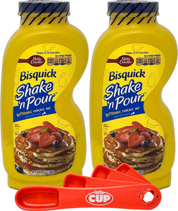 Betty Crocker Bisquick Shake 'n Pour Buttermilk Pancake Mix 10.6oz (Pack of 2) with By The Cup Swivel Spoons