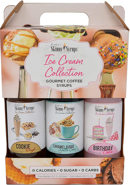 Jordan's Syrups Sugar Free Ice Cream Collection Trio Gift Box 12.7 Ounce Bottles with By The Cup Coasters