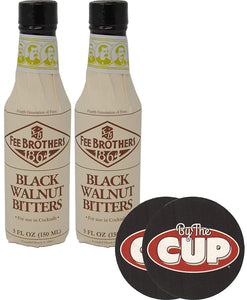 Fee Brothers Bitters Black Walnut Cocktail Bitters 5 Ounce (Pack of 2) with By The Cup Coasters