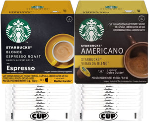 Starbucks Coffee by Nescafe Dolce Gusto Variety, Blonde Espresso Roast & Veranda Blend (Pack of 24) with By The Cup Sugar Packets