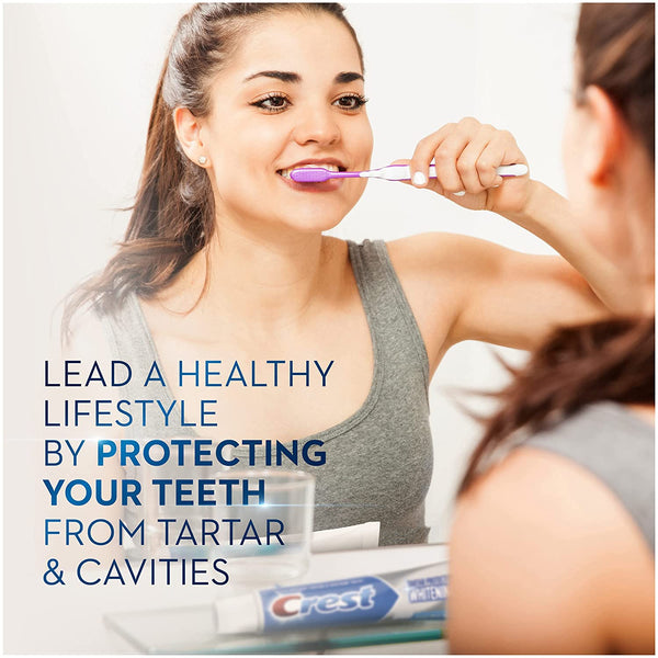 Crest Tartar Protection Whitening Cool Mint Paste Toothpaste, 8.2 oz (Pack of 2) with By The Cup Toothbrush
