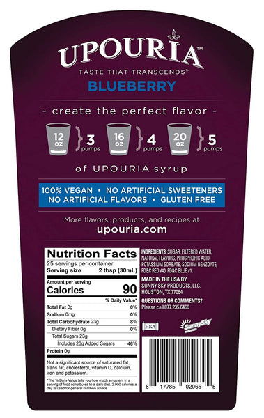 Upouria Blueberry Flavored Syrup, 100% Vegan and Gluten-Free, 750ml bottle - Pump included