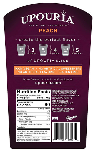 Upouria Mango & Peach Flavored Syrups, 100% Vegan and Gluten-Free, 750ml bottles - Set of 2 - Pumps included