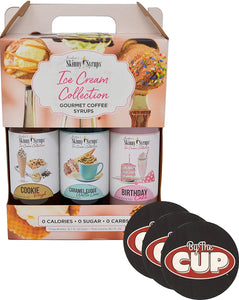 Jordan's Syrups Sugar Free Ice Cream Collection Trio Gift Box 12.7 Ounce Bottles with By The Cup Coasters