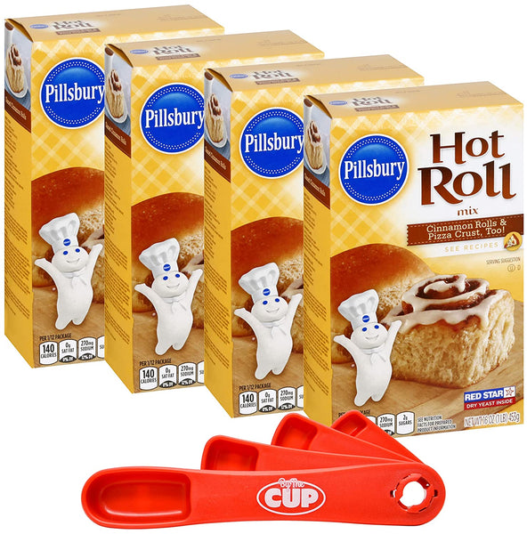Pillsbury Hot Roll Mix, 16-Ounce Box (Pack of 4) with By The Cup Swivel Spoon