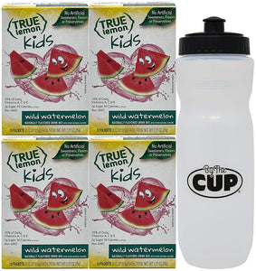 True Lemon Kids Wild Watermelon 10 Count (Pack of 4) with By The Cup Sports Bottle