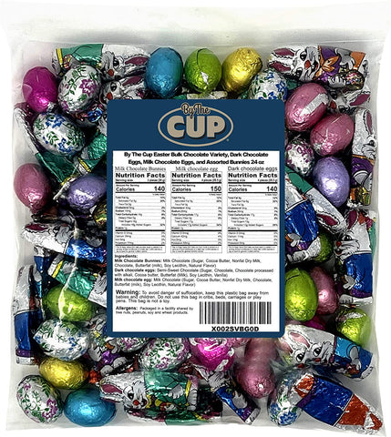 By The Cup Easter Bulk Chocolate Variety, Dark Chocolate Eggs, Milk Chocolate Eggs, and Assorted Bunnies 24 oz Bulk Bag