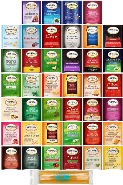 Twinings Tea Bags Sampler Assortment - 40ct with By The Cup Honey Stix