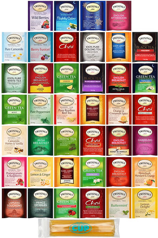 Twinings Tea Bags Variety Collection (Pack of 40) with By The Cup Honey Sticks